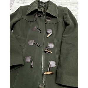 Q.U.E. Women's Green 100% Lambs Wool Coat Jacket PeaCoat Size 2 SMALL